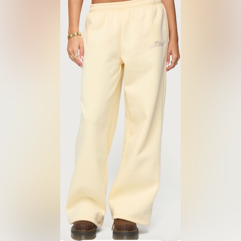 RARE Edikted Club Yellow straight leg sweatpants with pink detail